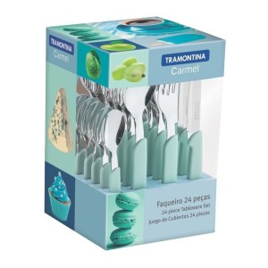 Juego De Cubiertos Tramontina Verde Agua Carmel 24 Piezas