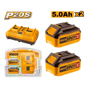 Set De 2 Baterias 20v 5.0 Amp + 1 Carg Doble Ingco Fbcpk2425