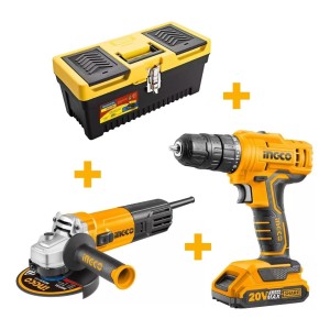 Kit Taladro + Amoladora Ingco + Caja.herramientas Tramontina