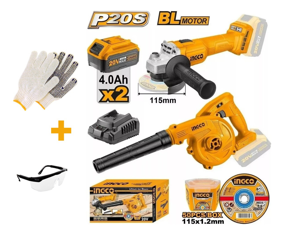 Amoladora 20v + Sopladora + 50 Discos Cosli2211315 Ingco Obs
