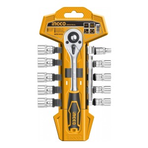 Juego De 12 Piezas Ingco Dados + Tubo+ Llave Crique 1/4 Lnf