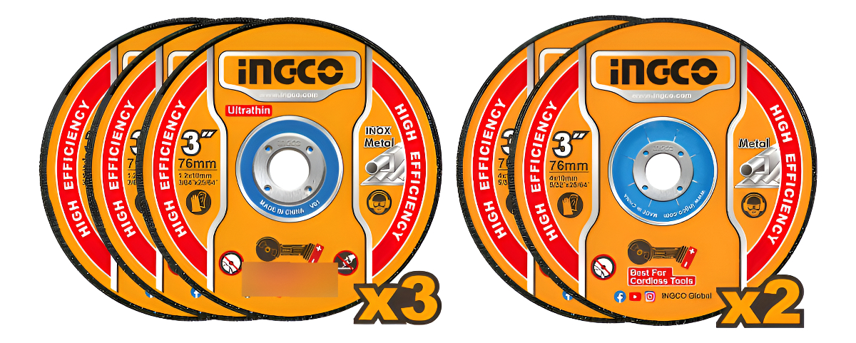 Set 5 Discos Abrasivos Corte Desbaste Metal Ingco Mcd303768
