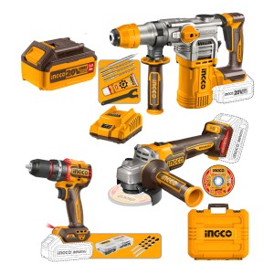 Kit Amoladora + Roto Taladro + Ator. Perc. Ingco Cosli241183