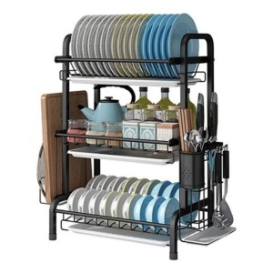 Escurridor Platos Metal Negro 3 Niveles Sobre Mesada - Lnf