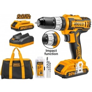 Taladro Atornillador Percutor 2 Bateria Litio 20v Ingco Mult