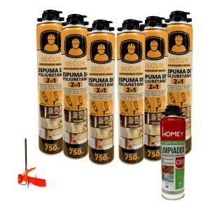 Espuma De Poliuretano 750ml Homey X 6 + Pistola + Limpiador