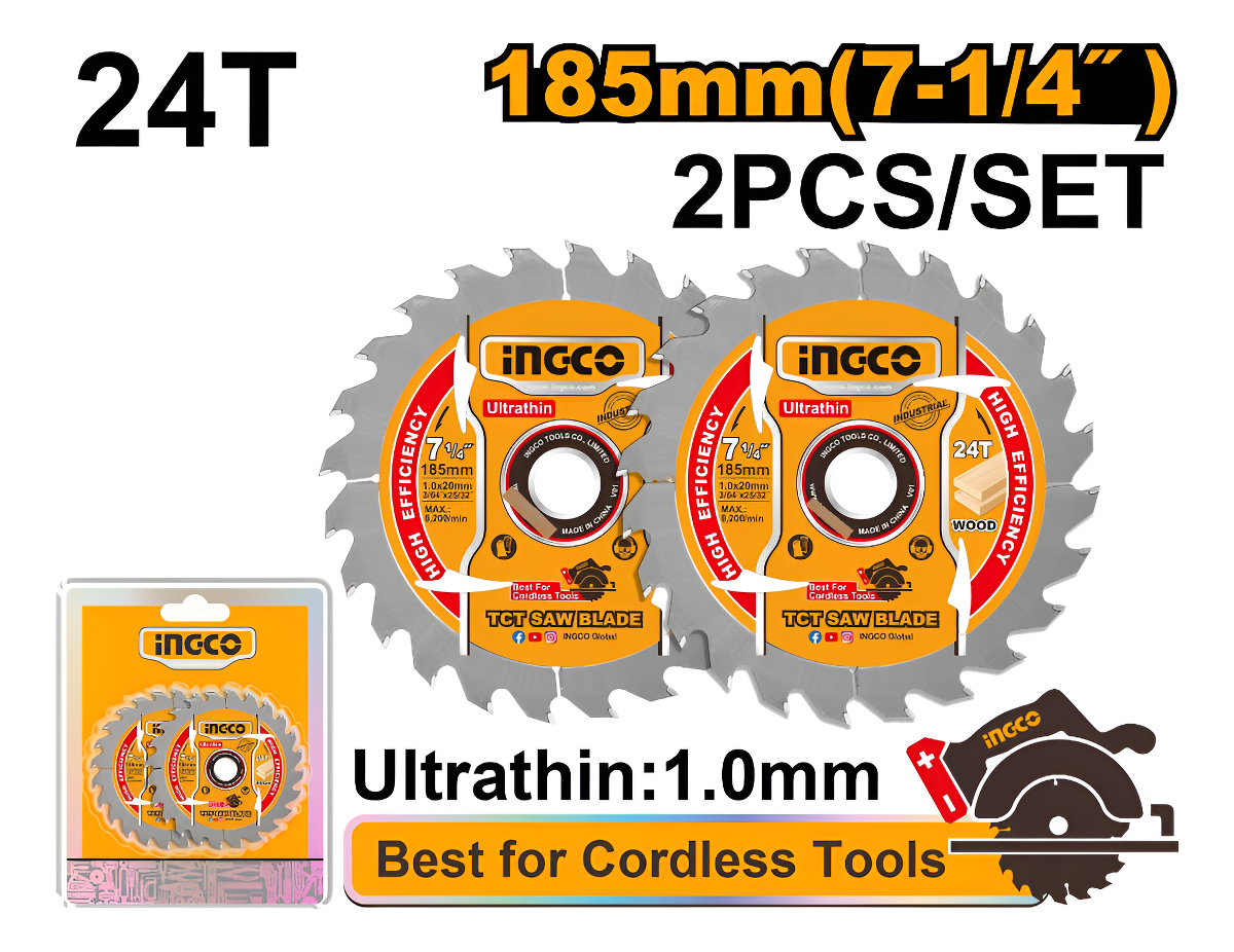 Set X2 Discos Sierra Circular 7 1/4 Ultrafinos Ingco Tsb1853
