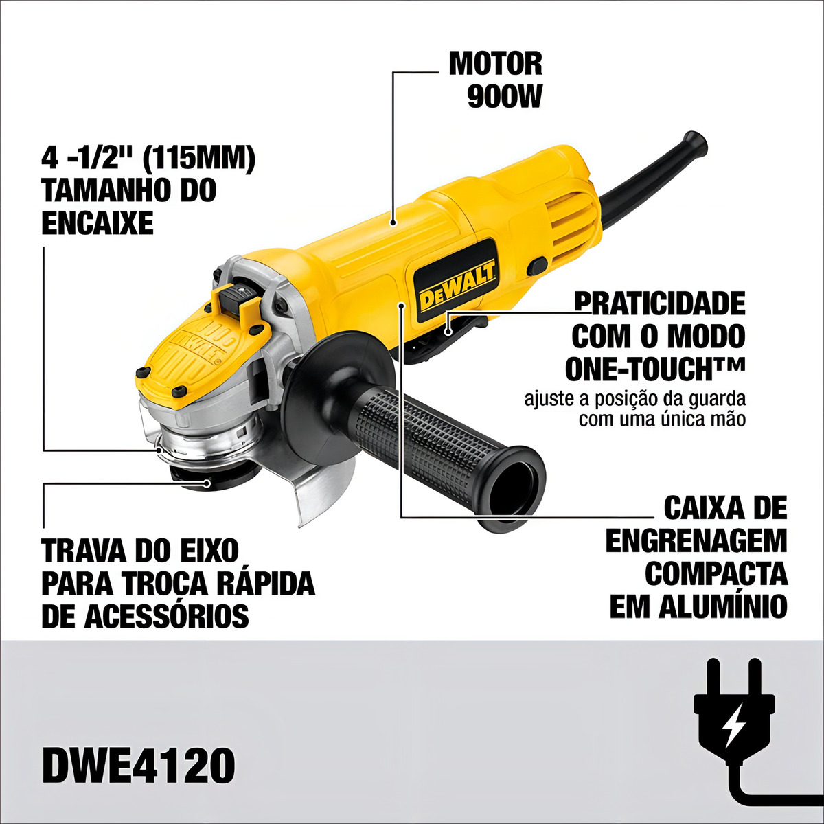 Miniesmeril Angular Dewalt Dwe4120 De 50 Hz/60 Hz Amarillo 900 W + Accesorio - Imagen 4