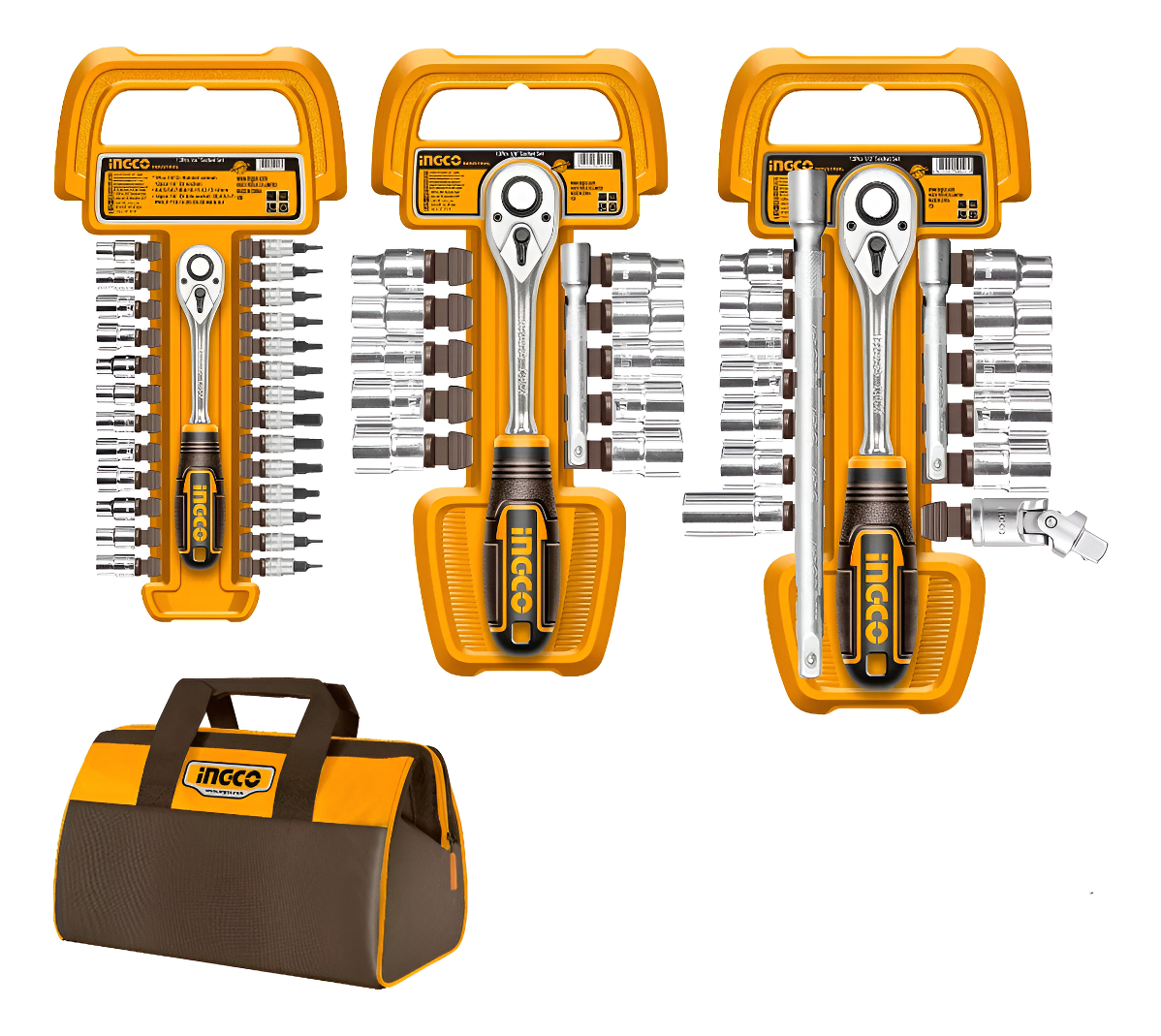 Set 57 Piezas Crique Dados 1/4 3/8 1/2 Bolso Ingco Cos23092