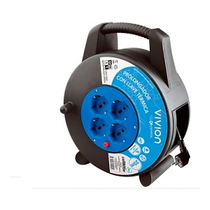 Alargue Enrollador Carrete 20 Metros 4 Tomas Vivion Color Negro