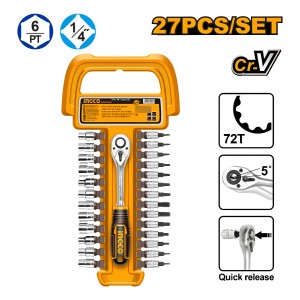 Set 27pcs Crique + Dados Y Puntas Ingco Hkts14271