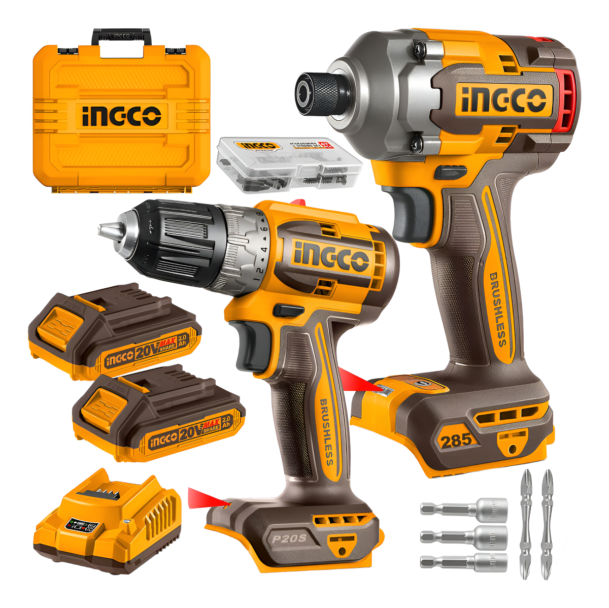 Kit Atornillador Ingco De Impacto Inalambrico Brushless Taladro Inalámbrico Rotomartillo Brushless Ingco 2 Baterías Maletin Uckli20277