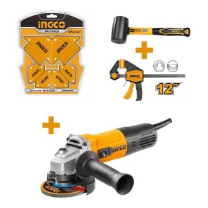 Kit Amoladora + Prensa + Maceta Y Escuadras Ingco