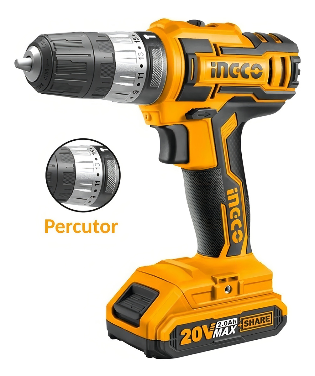 Taladro Atornillador 20v Percutor P20s Ingco Cidli200215 Color Amarillo/negro Frecuencia 50 Hz/60 Hz - Imagen 4
