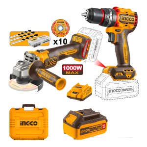 Kit Atornillador Percutor + Amoladora + 2 Bat Carg + Valija Color Amarillo Frecuencia 50-60hz