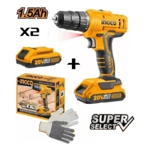 Taladro Atornillador Ingco 18v 10mm + 2 Bat Litio +valija