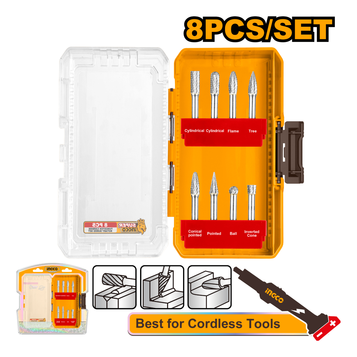 8 Fresas Rotativas Carburo Tungsteno 6mm Ingco Akdl10801 - Imagen 2