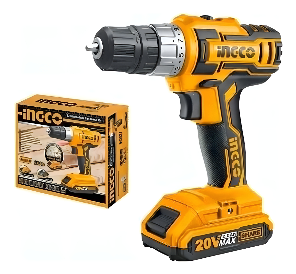 Taladro Atornillador Litio 20v Ingco 1 Bateria Cdli20024 Lnf Color Naranja