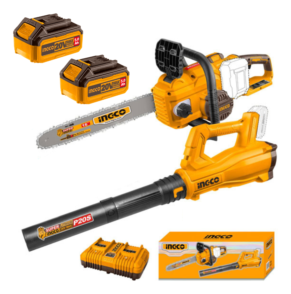 Kit Motosierra + Soplador + 2 Bat 5.0ah Cosli240463 Ingco