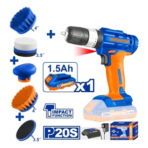 Taladro Atornillador Percutor Wadfow Wcdp521 + Set Cepillos