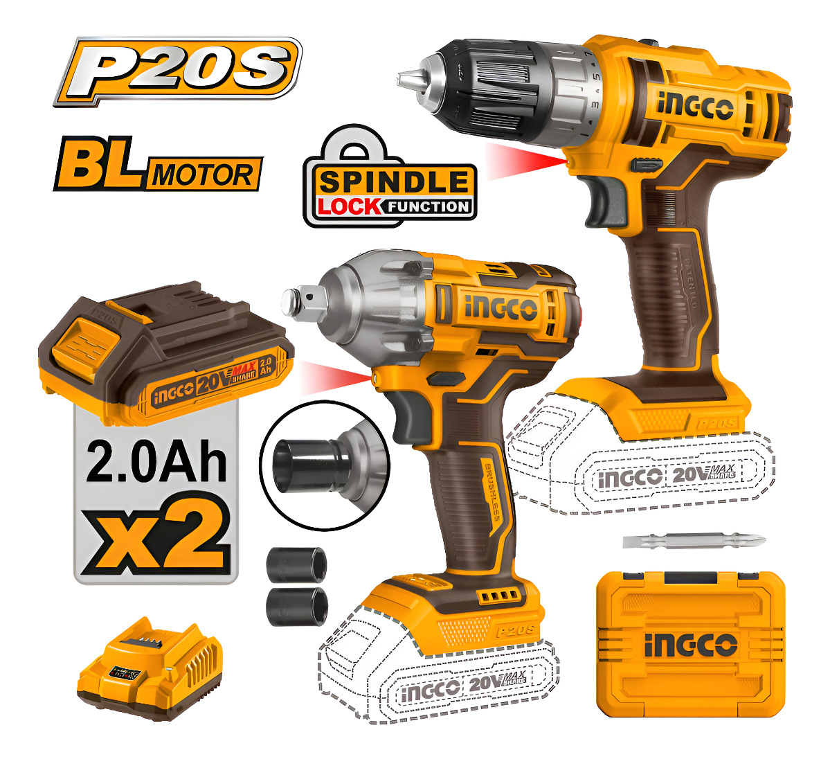 Kit Llave Impacto Atornillador Bateria Ingco Cosli230702 Lnf