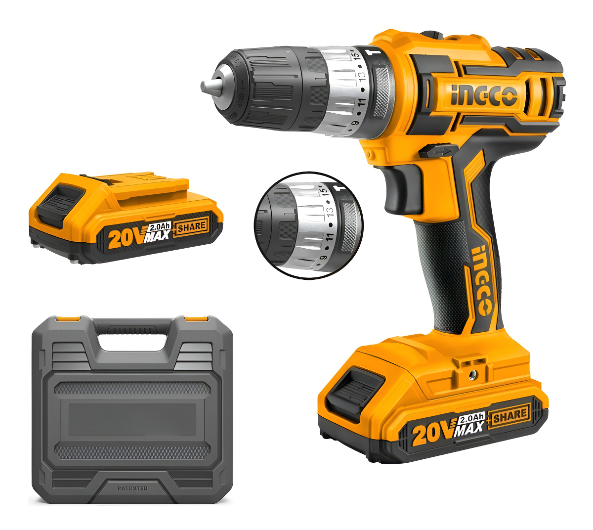 Taladro Atornillador 20v Percutor P20s Ingco Cidli200215 Color Amarillo/negro Frecuencia 50 Hz/60 Hz