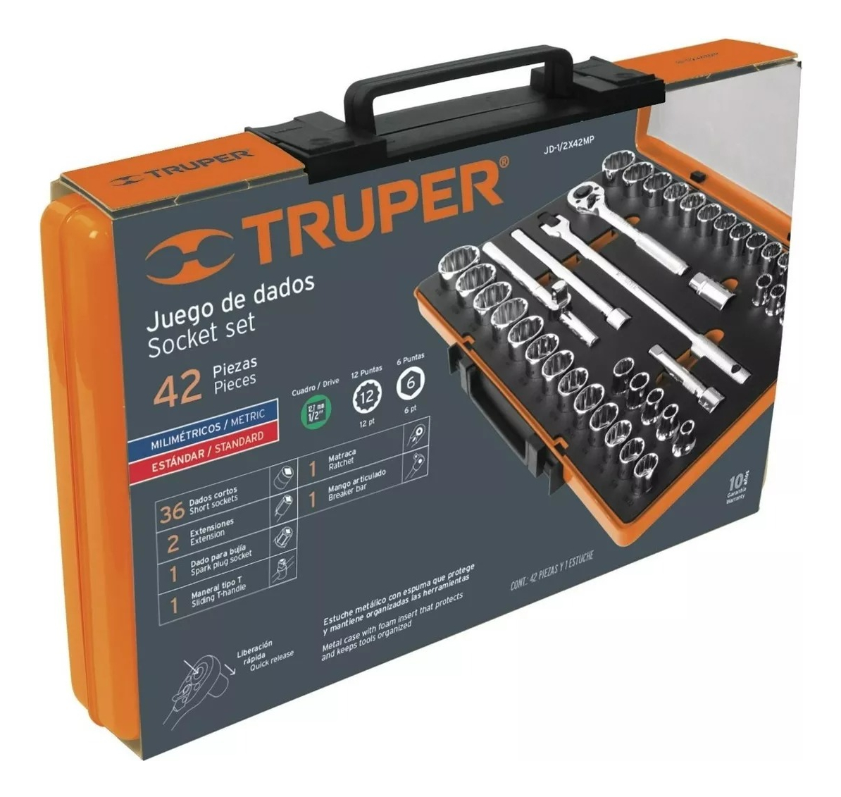 Juego De Dados 42 Piezas Truper 1/2'' Cromovanadio Valija - Imagen 3