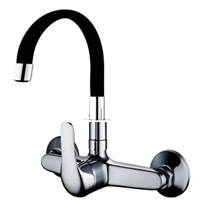 Monocomando Cocina Pared Con Pico Flexible Negro Wico