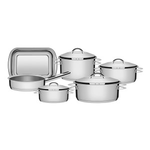 Juego De Ollas Tramontina En Acero Inox Fondo Triple 6 Pieza