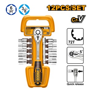 Set 12pcs Crique + Dados Cr-v 3/8 Ingco Hkts38122 - L N F