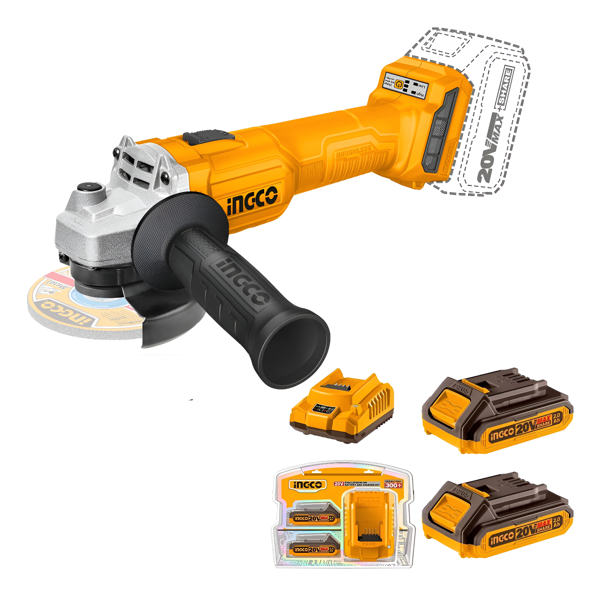 Amoladora Inalámbrica Cagli20157 2 Bat 2ah + 1 Carg Ingco