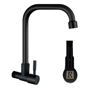 Grifo Unitario Canilla Pared Alto Inox. Negro Mate Pico Lnf