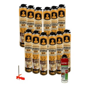 Espuma De Poliuretano 750ml Homey X 12 + Pistola + Limpiador