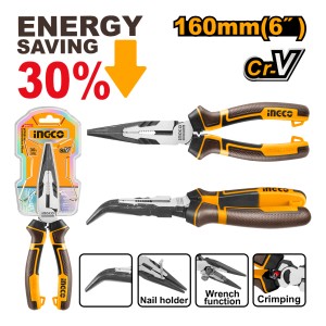Pinza Punta Doblada 160mm 6 Cr-v Ingco Hhbnp28160