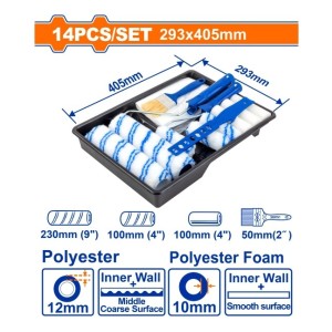 Kit 14 En 1 Rodillo Pincel Repuesto Bandeja Wadfow Wcb3h13