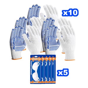 Guantes Lana + Lentes Seguridad X 10 Wadfow Wkg1801 - Lnf
