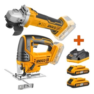 Kit Ingco Amoladora 4 1/2  20v+ Caladora 20v+ 2 Bateria+ Cargado
