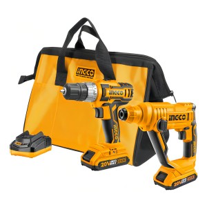 Kit Atornillador + Rotomartillo Ingco P20s Ckli20 Ma Color Amarillo