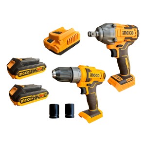 Kit Llave De Impacto + Taladro Inalámbrico Ingco +2 Baterías Cosli230702 Amarillo 50 Hz/60 Hz