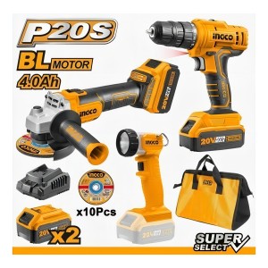 Kit Amoladora Atornillador Linterna Bolso 20v Ckli2048 Ingco