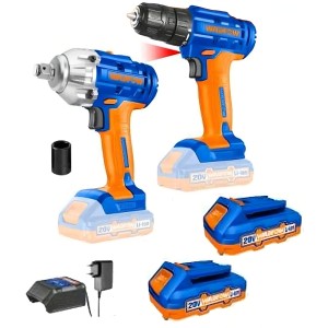 Set Llave De Impacto 20v + Atornillador 20v Wadfow Wck2017 Color Azul