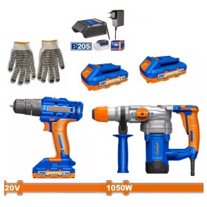 Kit Wadfow Taladro Atornillador 20v + 2bat + Rotomartillo