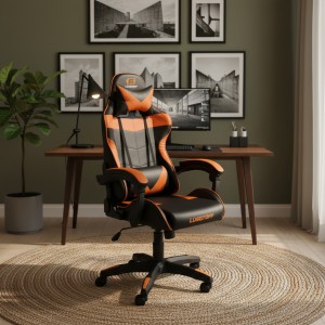 Sillon Silla Gamer Pro Lusqtoff Oficina Escritorio C/ruedas Negro/naranja Cuero Sintético