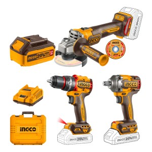 Kit Bateria Amoladora Taladro Llave Acc Ingco Cosli241291