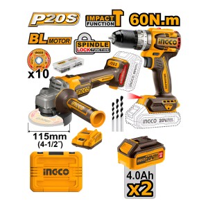 Kit Atornillador Percutor + Amoladora + 2 Bat/carg Ingco