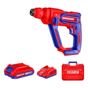 Rotomartillo Perforador Inalámbrico Emtop Con Maletín Y Batería Azul 50hz 60hz