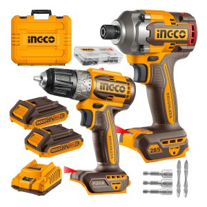 Kit Atornillador Ingco De Impacto Inalambrico Brushless Taladro Inalámbrico Rotomartillo Brushless Ingco 2 Baterías Maletin Uckli20277 Amarillo