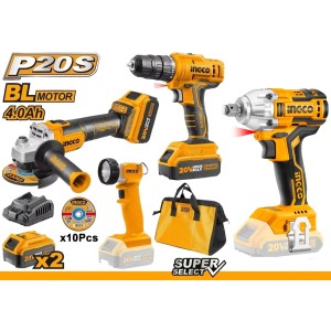 Kit Ingco Amoladora Atornillador Linterna Llave Impacto Lnf