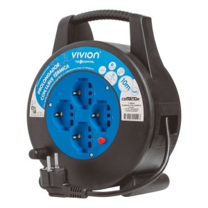 Alargue Carrete Enrollador 10 Metros - 4 Tomas Shucko Vivion Negro