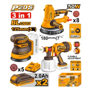 P20s 20v Lijadora Yeso +lijadora +pistola D Pintar+2 Bat Color Amarillo Frecuencia 50-60